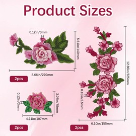 CABODYALS 6Pcs 3 Styles Pink Flower Embroidery Applique Rose Floral Fabric Patch Embroidered Patches Roses Applique Bulk for Sewing Making Jeans DIY Crafts Bags Craft Decoration Jackets Dress Supply