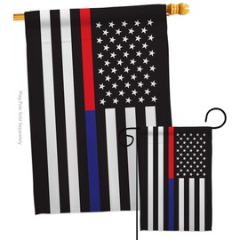 US Thin Red and Blue Line Garden House Flag - Set Armed Forces Service All Branches Support Honor United State American Military Veteran - Banner Small Yard Gift Double-Sided Made in USA 28 X 40