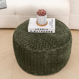 Pouf Ottoman Stuffed,Ottoman Foot Rest with Filler, Floor Pouf, Round Pouf Seat, Floor Bean Bag Chair,Foldable Floor Chair Storage for Living Room, Bedroom (Green Pouf with Filler)