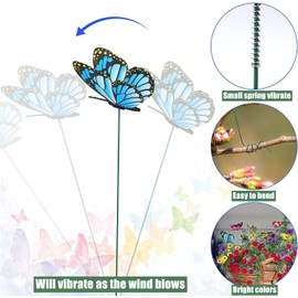 LATERN 60Pcs Garden Butterfly Stakes, 9CM Colourful Butterfly Ornaments 3D PVC Waterproof Butterfly Stakes for Outdoor Yard Patio Planter Flower Pot Spring Garden Decoration