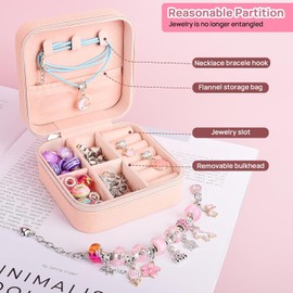 Kit para hacer pulseras con dijes para niñas, 66 piezas de joyería con Con joyero y bolsa de regalo, kit de joyería de regalo para niñas adolescentes, regalos perfectos para niñas de 5 a 12 años (rosa)