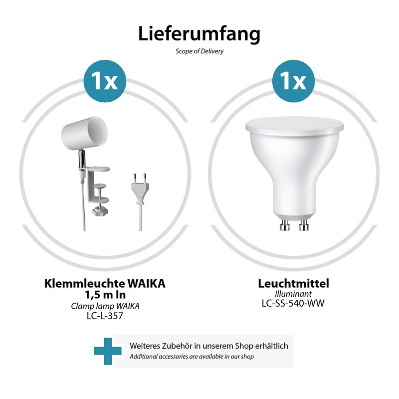 ledscom.de Waika Clamp Light Switch Matte White with LED GU10