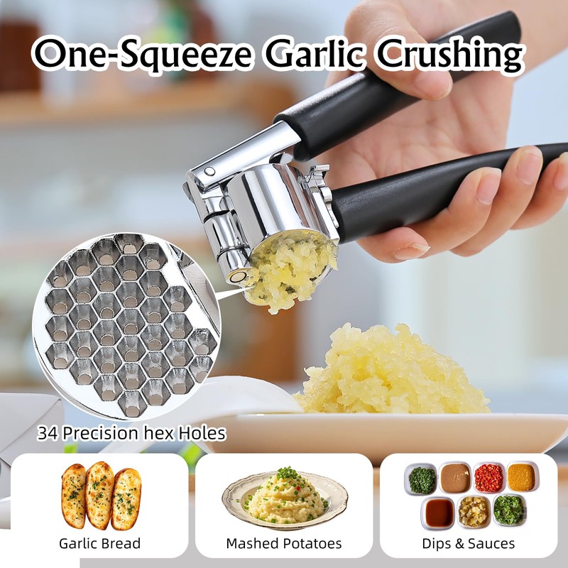 Garlic Press Mincer, Crusher Set with Removable Chamber - Ergonomic