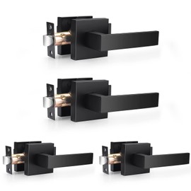 Probrico 4 Pack| Square Passage Levers Matt Black Hall and Closet Door Handles, Heavy Duty Interior Keyless Non-Locking Levers, Rectangular Handle for Right/Left Handed Doors
