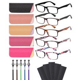 LADEESSE Reading Glasses for Women, 5 Pack Blue Light Blocking Readers, Lightweight Cheaters Fashion Eyeglasses with Spring Hinge 1.25