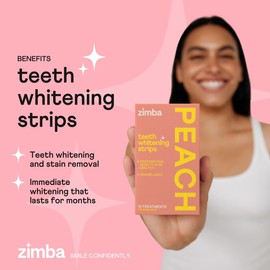 Zimba Zimba Teeth Whitening Strips Vegan Whitening Strip Enamel Safe Teeth Whitening Hydrogen Peroxide Teeth Whitener for Coffee, Wine, and Other Stains, 28 Strips (14 Day Treatment), Peach