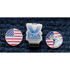 Backspin Golf 2014 PGA VALHALLA Logo Hat Cap Clip USA FLAG and EAGLE Golf Ball Marker Set