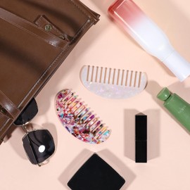 2 Pcs Travel Comb, Wide Tooth Combs Mini Portable Detangling Combs for Women and Men Lightweight Small Purse Brush Anti-Static Pocket Brush for Thick, Curly, Wig, Wavy Hair, Wet Dry Use