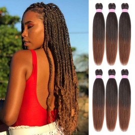 AFNOTE Pre Stretched Braiding Hair Extensions for Braids 20 Inch 6 Packs Ombre Brown Braiding Hair Pre Stretched Synthetic Soft Prestretched Braid Hair Extension Hot Water Setting-Black/Brown 1B/30#