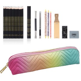 Heshengping 26 Pack Sketching Set Drawing Pencils Kit Art Supplies Include Graphite Charcoal Professional Pencils Set Cute Portable case for Artists Adults Beginners Artist