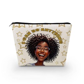 Livel lhood African American Makeup Bag Cute Small Canvas Organizer Zipper Pouch I Can Do Anything Cosmetic Bag Inspirational Birthday Present for Women Friends, asnt0749, Small