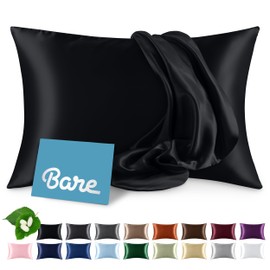 Bare Home 100% Mulberry Silk Pillowcase for Hair and Skin - Ultra Premium 6A Grade 19 Momme Silk Pillow Case - Hidden Zipper - Breathable Cooling Pillow Cover (Queen, Black)