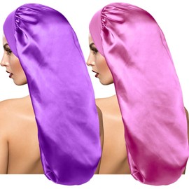 2 Pieces Long Satin Sleep Cap for Curly Hair, Long Braids Satin Sleep Bonnet Extra Large Sleeping Hat for Women