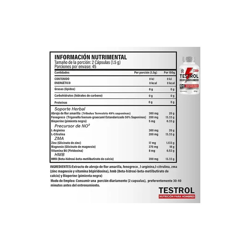 Combo Testrol Platinum + Zma Platinum | 180 Caps |