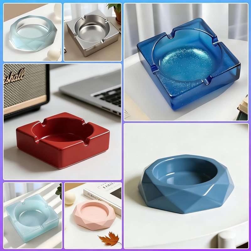 2pcs Silicone Resin Ashtray Molds Set for DIY Diamond Square