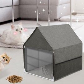 Yeebeny Cat Litter Box Cover, Enclosed Cat Potty Cat Litter Box Cover, Open Curtain for Easy Access to The Top Closed Cover, Removable for Easy Cleaning and Care(Gray)