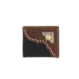 West Star Texas Genuine Leather Short Wallet Studs Gift Gold Bull Rider Silver