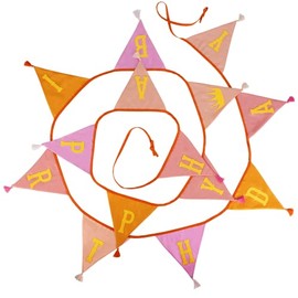 G2PLUS Happy Birthday Fabric Banner, 4.2M Double Sided Triangle Tassel Bunting with 14PCS Floral Pennants for Brithday Party Bedroom Decorations-Pink and Orange