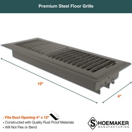 Shoemaker Manufacturing, Bronze, 4x12, Premium Floor Register, All Steel Heavy Duty Vent Cover