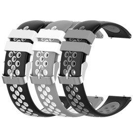 FitTurn Two-Color Breathable Hole Quick Release Bands 20mm Compatible with Garmin Approach S40 S42/Forerunner 245 645 Music/Venu/Galaxy Active 2 Release Soft Strap Wristband (Tricolor-D)