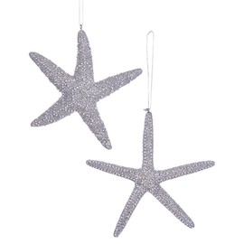 Kurt Adler Silver Glittered Starfish Holiday Ornaments Set of 2