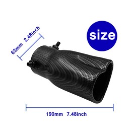Sakali 63mm Heart-Shaped Tail Pipe Car Stainless Steel Exhaust Muffler Tip 2.5 inch Inlet Universal Fit Exhaust Pipe (Carbon Fiber Pattern,Straight)