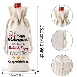 Retirement Gifts for Women Men, Wine Bags with Drawstring Leaving Gifts for Colleagues, Pairs Well With Retirement Wine Bag Farewell Gifts for Coworkers Going Away Gift for Friends