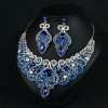 2pcs Luxurious Retro Style Blue Crystal Flower Necklace and Earrings