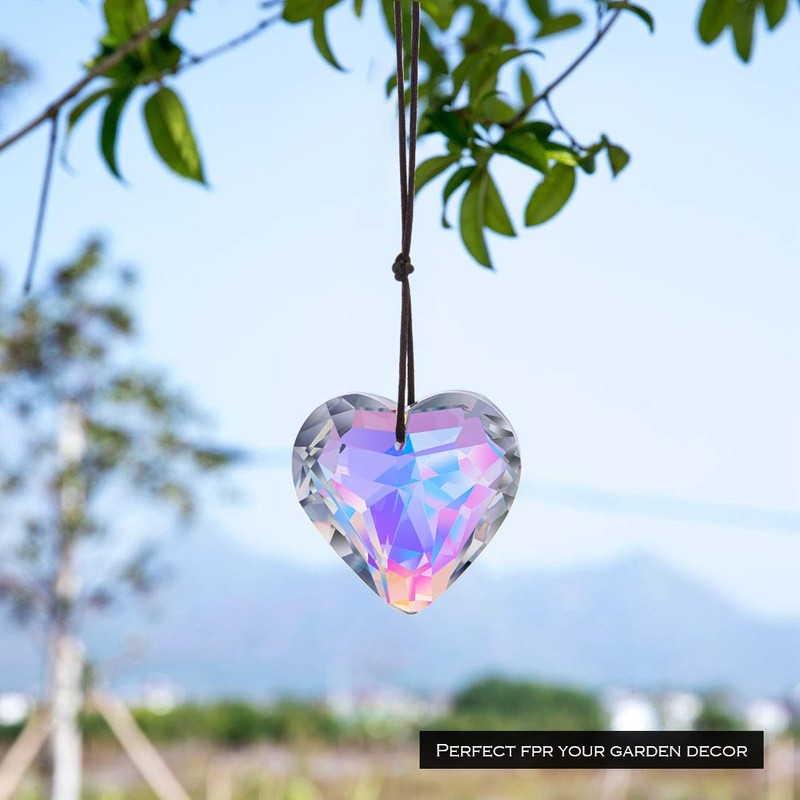 H&D Crystal Heart Shape Pendant, Glass Rainbow Suncatcher