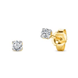 Miore 4-Prong Diamond Gold Earrings for Women in Solid 375 9ct Yellow Gold, 0.15ct Diamond Ear Piercing, Solitaire Hypoallergenic Stud Earrings Delivered in Jewellery Box