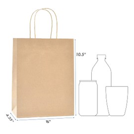 Nexmint Kraft Paper Bags 8”x10.5” Gift Bags with Handle for Birthdays, Holidays, Gifts, Party Favors, Retail, Festivities, Treats, Business, DIY Crafts (12-Pack, Brown)