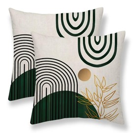 Boho Pillow Covers 20x20 Set of 2, Mid Century Green Tropical Leaves Decorative Outdoor Throw Pillow Covers Abstract Geometric Minimalist Modern Cushion Case Linen Square for Home Couch Sofa