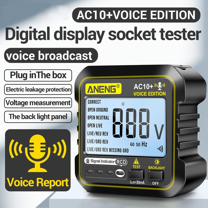 ANENG Multi-function Voice Broadcast Socket Tester Leakage Protection Socket Polarity