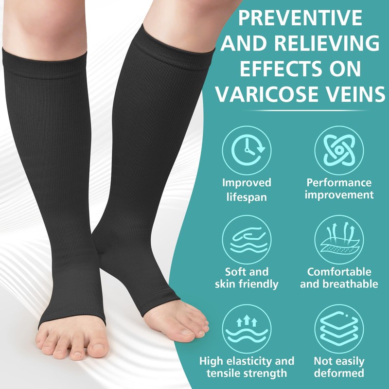 Pack of 3 Open Toe Compression Socks for Men and