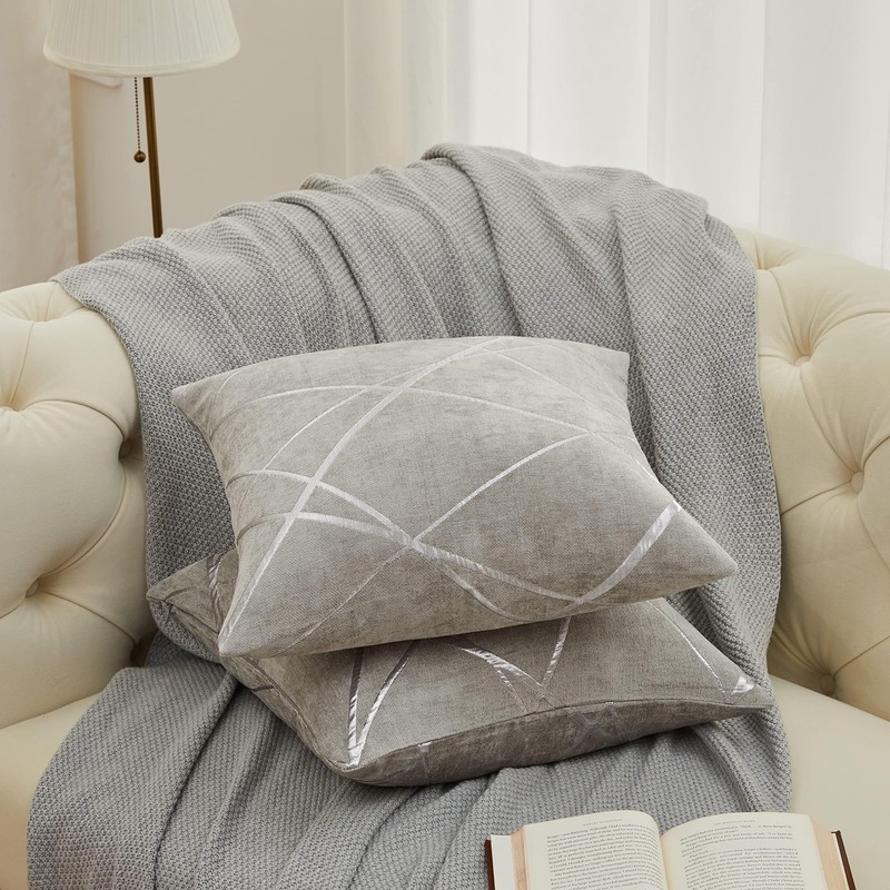 GIGIZAZA Cushion Covers 18 x 18 Inch Silver Grey Square
