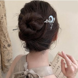 Delllala 4pcs Star Moonstone Hair Sticks for Buns Long Hair Metal Silver Hair Chinese Hanfu Asian Vintage for Women Chinese Hairpin Hair Chopstick Accessories for Gifts