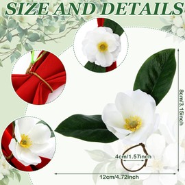 Teenyyou Set of 6 Pcs Artificial Magnolia Flower Napkin Rings Fall Napkin Ring Holder Autumn Magnolia Flower with Artificial Leaves for Thanksgiving Weddings Dinner Gathering Table Decoration