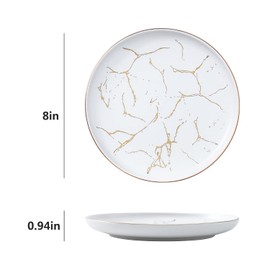sanyannis ceramic dinner plates set for 4,8 inch Nordic Style Marble Gold Inlay Dinner Plates, Microwave、Oven and Dishwasher Safe -4 Pack