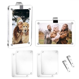 Shoyisenka 2 Pcs Magnetic Car Picture Holder, 2.5x3.6 Inch Acrylic Picture Frame Visor Clip, Secure Clip-On Car Picture Frame, Sun Visor Photo Frame (B)