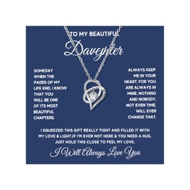 Embtrem To My Daughter Gifts Silver Heart Necklace Moissanite Necklace for Women I Love You To The Moon And Back Birthday Jewelry Gifts for Daughter from Mom Dad, Copper, No Gemstone