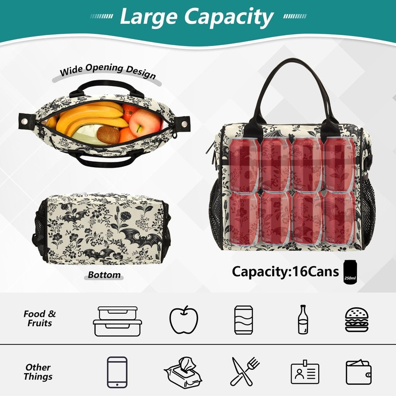 Goth Bat Pattern Lunch Bag & Lunch Box for Women