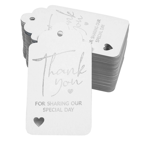 Inkdotpot 100 Pcs Thank You for Sharing Our Special Day Bridal Shower-Baby Shower-Retirement-Wedding-Birthday Favor Paper Tags Craft Real Silver Foil Hang Tags