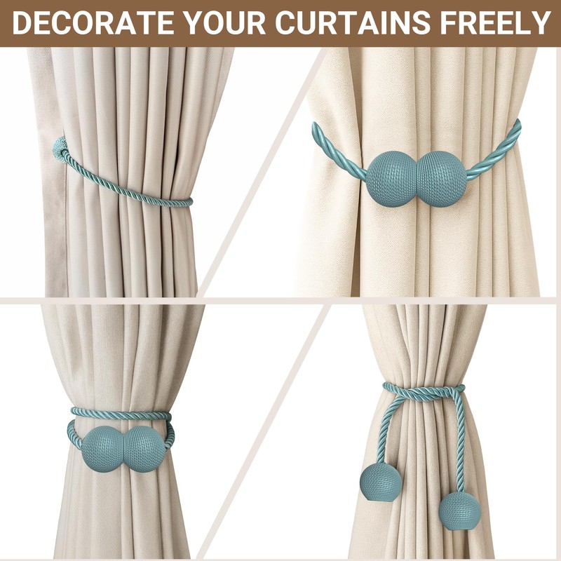 Hion Magnetic Curtain Tiebacks Blue 2pcs, Curtain Holdbacks Hooks Holders