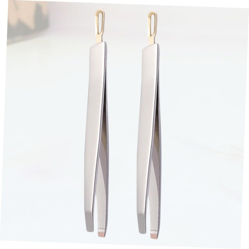 Healeved 2pcs Stainless Steel Eyebrow Tweezers Set Clamps Angled Eyebrow
