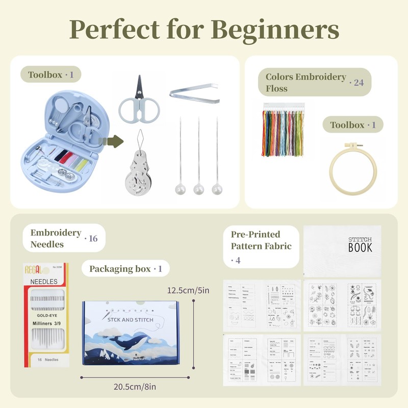 Stitch Book Kit, Embroidery Stitch Book for Beginners, DIY Portable