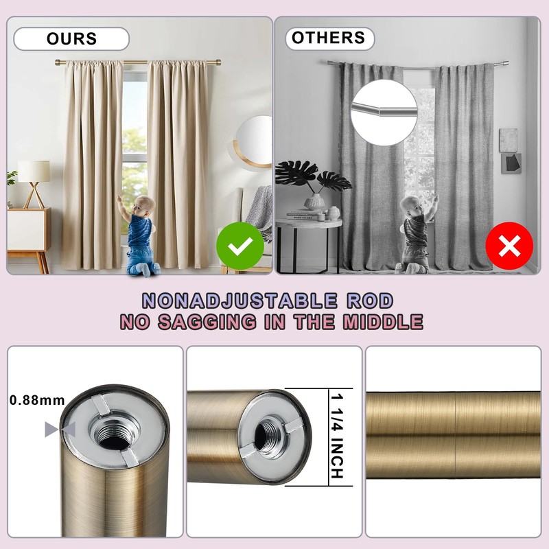Lwiiom Heavy Duty Curtain Rods,1 1/4" Large Diameter Premium Nonadjustable