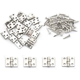 SDTC Tech 24-Pack Mini Brass Hinges 10x8mm 180 Degree Rotation Miniature Furniture Hardware with Mounting Nails for Jewelry Box Cabinet Door Closet DIY Accessories - Silver