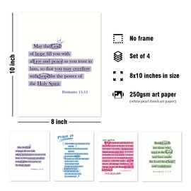 DSHFG Pink Blue Bible Verses Wall Decor Scripture Wall Art Prints, Christian Wall Decor for Bayhroom Bedroom Living Room, Teen Girls College Dorm Decor Prints Set of 4, 8x10 Unframed