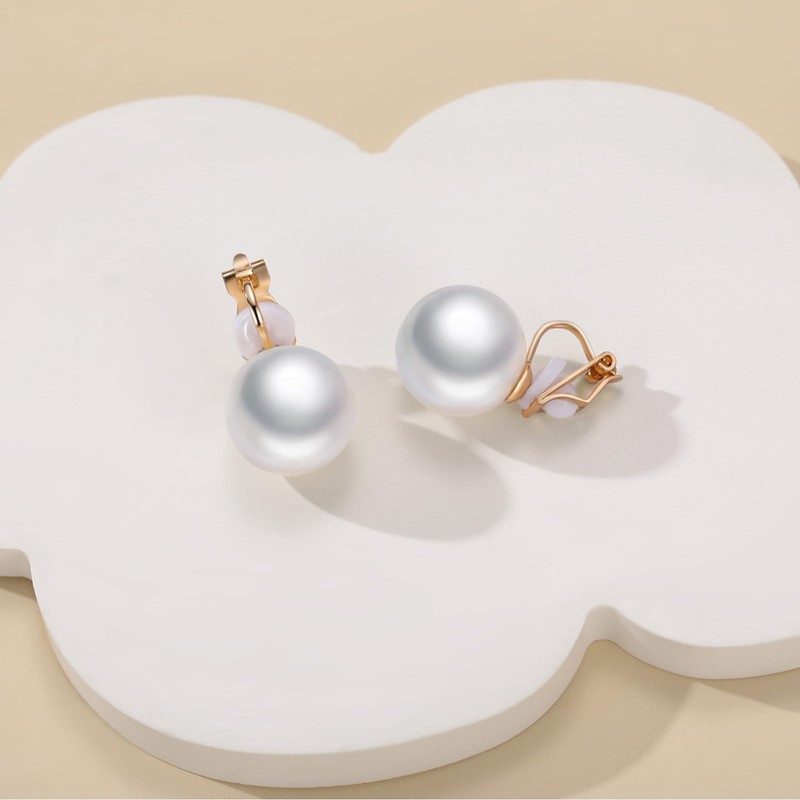 AJSOENO pearl clip on earrings for women big pearl clip-on