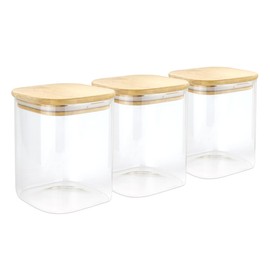 GLIBBUL Glass Jars with Bamboo Lids Stackable Tea Coffee Sugar Canisters 3x750ml Food Storage Containers Cookie Pasta Salad Spaghetti Spice for Kitchen Pantry Meal Prep Desktop Organization